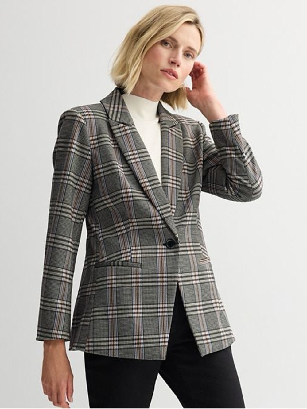 Nine West Women’s Peak Lapel Blazer Sz M Workwear Academia Glen Plaid Office